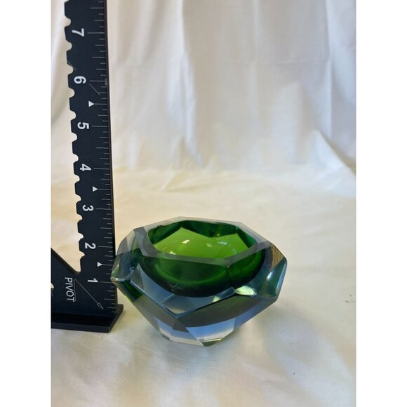 Vintage Green & Blue Murano Art Glass Ashtray Dish - Faceted Crystal Design - Picture 2 of 2